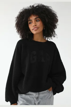 GAP Blusa de Moletom Fechada Reta Logo Teddy Preta