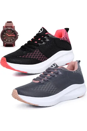 OUSY SHOES Kit 2 Tênis Feminino Esportivo Treino Caminhada Academia Leve Confortável Combo Mais Relógio Preto Grafite