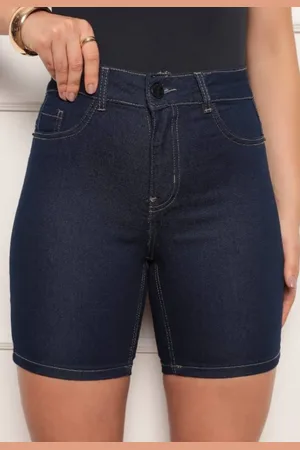 Avec Bermuda Jeans Meia Coxa Cintura Alta Feminina Conforto e Estilo Azul Escuro