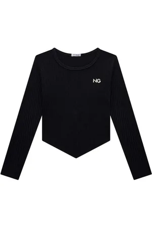 Nina Go Infantil - Blusa Cropped Manga Longa em Malha Canelada