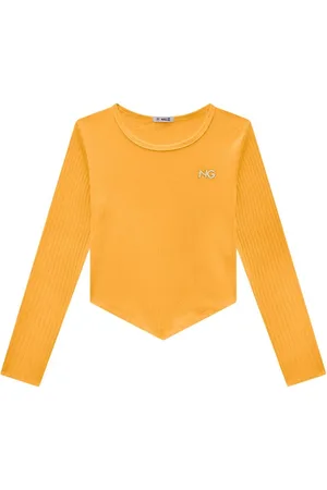 Nina Go Infantil - Blusa Cropped Manga Longa em Malha Canelada