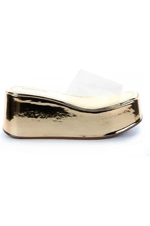 Damannu Shoes Tamanco Flatform Debora Dourada Vinil Transparente