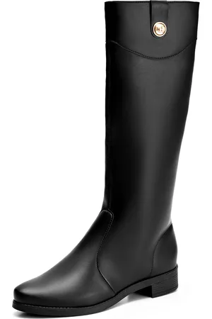Lumiss Bota Feminina Montaria Salto Rasteira Cano Alto Bico Redondo