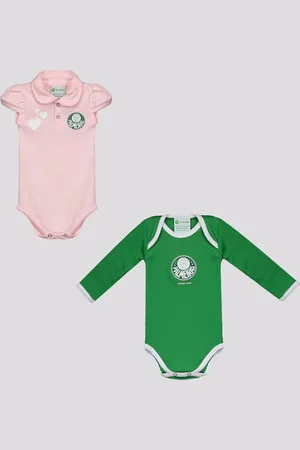 Torcida Baby Kit Palmeiras Boys Polo Rosa e Verde Manga Longa
