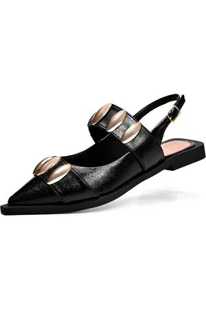 Lumiss Sapatilha Feminina Slingback Bico Fino Confortável Tachas