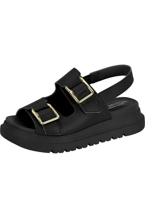 Santa Rosa Sandália Feminina Papete Flatform Preta Fivela Conforto Macia