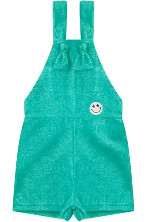 PiftPaft Infantil - Jardineira de e Feminina Moletom ecologico Jeans
