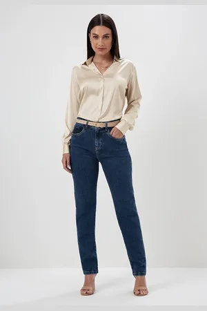 Principessa Calça Jeans Reta Slim Azul Escuro Safira