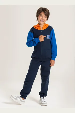 Molekada Infantil - Conjunto Inverno Menino Marinho Jaqueta com Capuz e Calça em Moletom Radical MLK