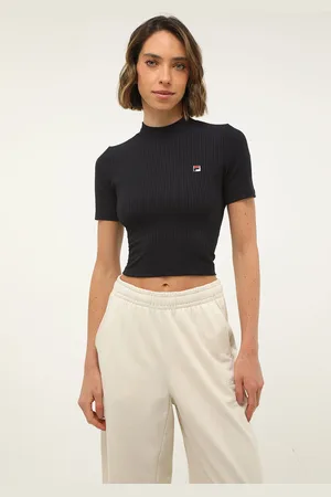 Fila Camiseta Cropped Canelada Logo Preta