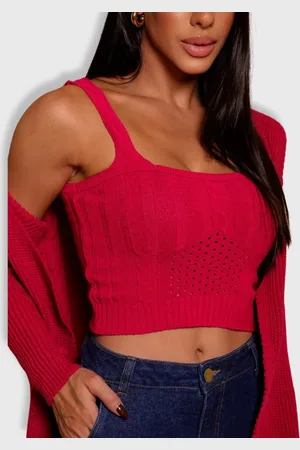 Revanche Cropped De Tricot Com Detalhe Feminina Busia