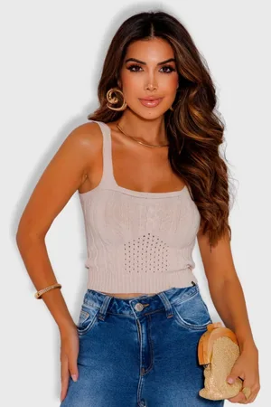 Revanche Cropped De Tricot Com Detalhe Feminina Busia