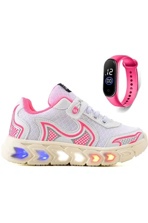 CALCADOS LGHT LIGHT Infantil - Tenis de Led Meninas Jogger Casual Escolar Macio + Relogio