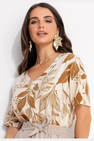 QUINTESS Blusa Em Malha De Viscose Folhagem Natural