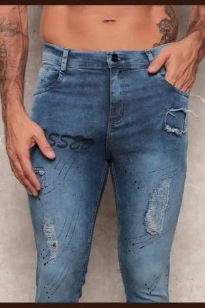 Avec Calça Jeans Masculina Jogador Super Skinny com Elastano Confortável Justa ao Corpo Escuro