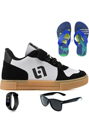 CALCADOS LGHT LIGHT Infantil - Tenis Casual Meninos Street Escolar Confortavel e Branco + Chinelo Oculos e Relogio