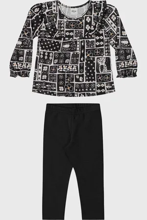 Elian Infantil - Conjunto 2pçs Manga Longa Blusa E Calça Preta