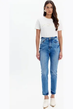 LANCA PERFUME Calça Jeans Luna Mom Cintura Alta E Enfeite Bolsos