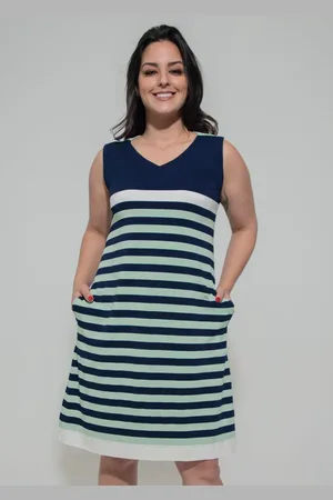 Pau a Pique Vestido Listrado Azul Marinho e Verde VERDE - G