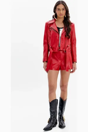 LANCA PERFUME Short De Couro Hot Pants Cintura Média