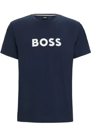 HUGO BOSS Camiseta Regular-Fit De Algodão Com Estampa De Logo. Azul-Marinho - EP - XS
