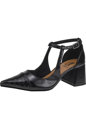 LÓRIS SHOES Scarpin Feminino Lóris Shoes Bico Fino com Salto Bloco Confortável Sapato Biqueira em Croco Fivela 18300
