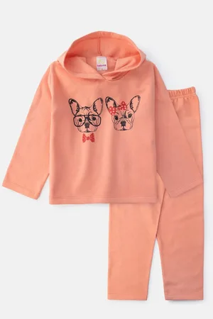LALUNA Infantil - Conjunto Feminino Moletom Cachorrinhos Pêssego 0389