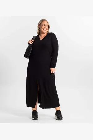 SECRET GLAM Vestido Midi Plus Size Manga Longa