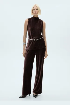 MANGO Calça Veludo Wide Leg Canelada