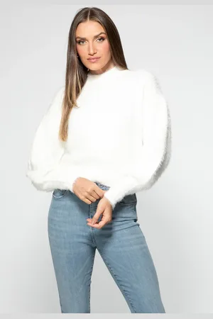 Guess Blusa de Tricot Pelinhos Off White