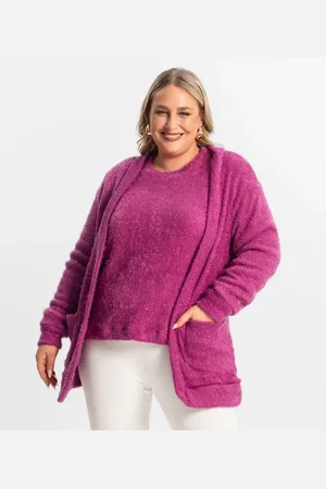 SECRET GLAM Cardigan Feminino Plus Size Em Tricot