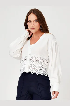 Mamorena Camisa Manga Longa em Viscolinho com Renda e Punho Ajustado por Botão