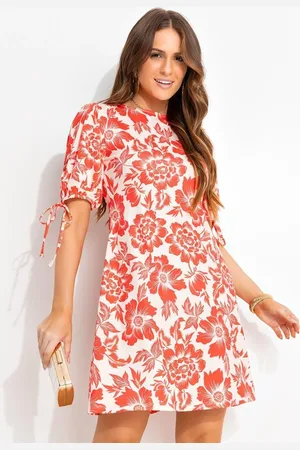 QUINTESS Vestido Em Malha Fria Floral Bicolor