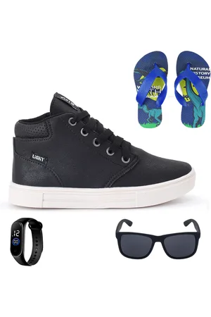 CALCADOS LGHT LIGHT Infantil - Tenis Botinha Meninos Casual Cano Alto Confortavel + Chinelo Oculos Relogio