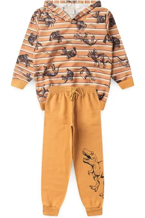 Molekada Infantil - Conjunto Inverno Menino Blusão com Capuz e Calça em Moletom Pequeno Dino