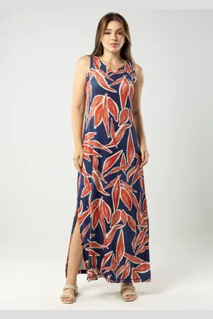 Pau a Pique Vestido Longo Estampado MARINHO - XL