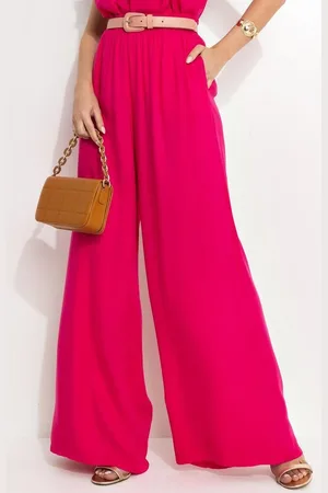 QUINTESS Calça Em Viscose Plana Sarjada Pink