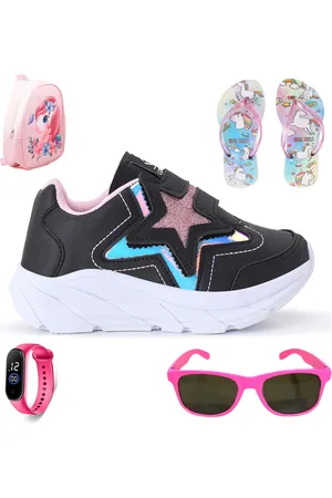 CALCADOS LGHT LIGHT Infantil - Tenis Casual Meninas Estrela Glitter Calce Facil + Mochila Chinelo Oculos Relogio