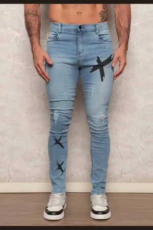 Avec Calça Jeans Masculina Jogador Skinny com Elastano Confortável Justa ao Corpo Dêlave