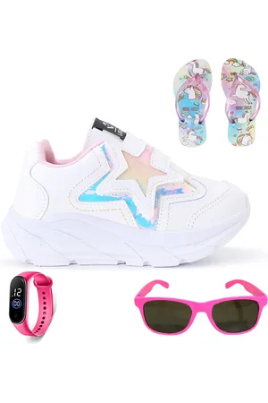 CALCADOS LGHT LIGHT Infantil - Tenis Casual Meninas Estrela Glitter Calce Facil + Chinelo Oculos Relogio