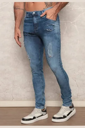 Avec Calça Jeans Masculina Jogador Super Skinny com Elastano Confortável Justa ao Corpo Escuro