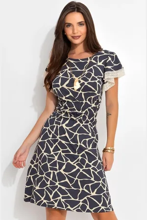 QUINTESS Vestido Em Malha De Viscose Abstrato Bicolor