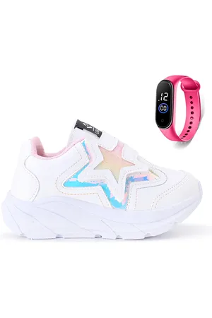CALCADOS LGHT LIGHT Infantil - Tenis Casual Meninas Estrela Glitter Calce Facil + Relogio