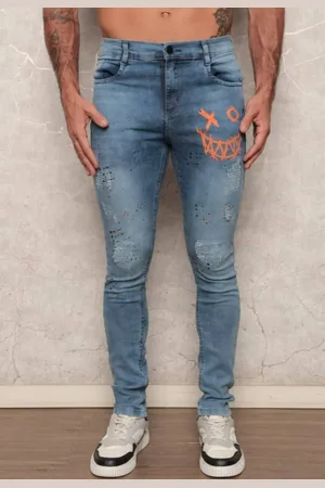 Avec Calça Jeans Masculina Jogador Super Skinny com Elastano Confortável Justa ao Corpo