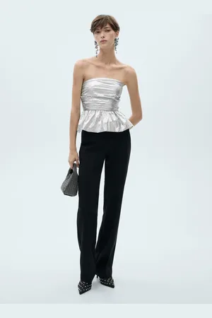 MANGO Blusa Acinturada Peplum Preta