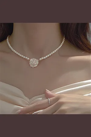 Anjo da mamãe Colar Perola Feminino Gargantilha luxo Strass shocker flor