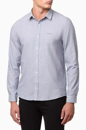 Calvin Klein Camisa Manga Longa Slim Listrada Silk Logo