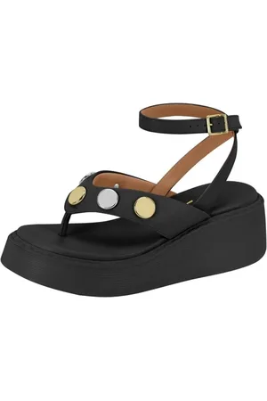 Santa Rosa Sandália Feminina Flatform Papete Preta Tachas Spike de Dedo