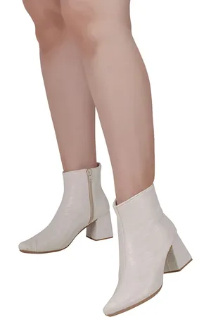 Shekinah Bota Feminina Salto Baixo Bico Fino Confortável Moda Croco Off White