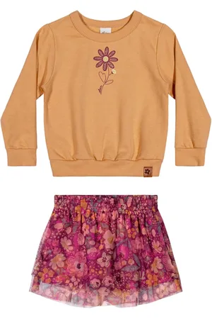Elian Infantil - Conjunto Menina Moletom e Saia Tule Floral